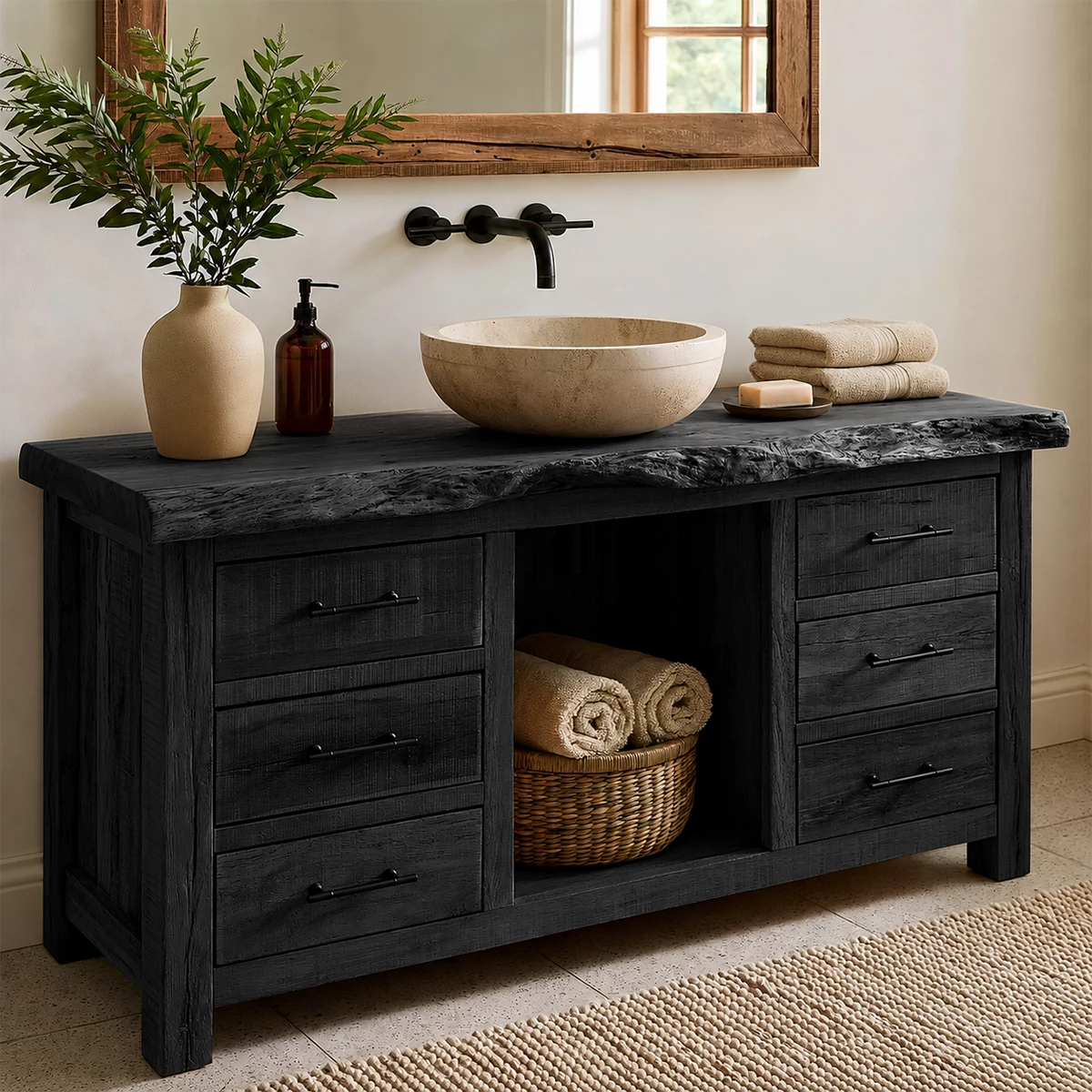 Traditional Bathroom Vanity with Live-Edge Top and Drawer Storage - Elitegemse - 8