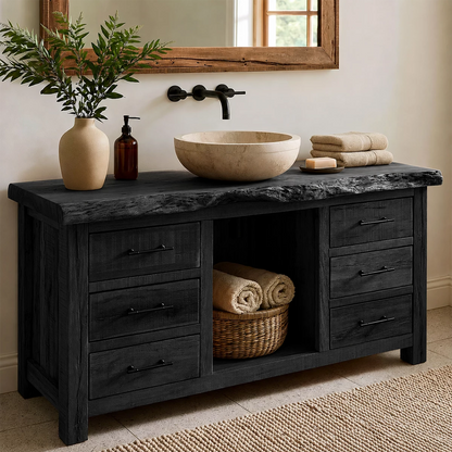 Traditional Bathroom Vanity with Live-Edge Top and Drawer Storage - Elitegemse - 8