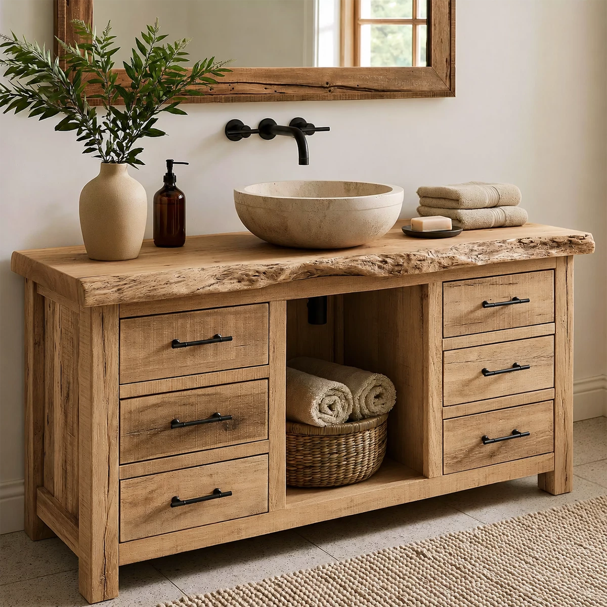 Traditional Bathroom Vanity with Live-Edge Top and Drawer Storage - Elitegemse - 9