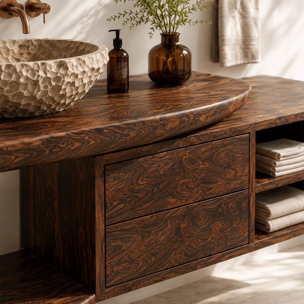Traditional Bathroom Vanity with Sculptural Curved Form in Natural Solid Wood - Elitegemse - 1