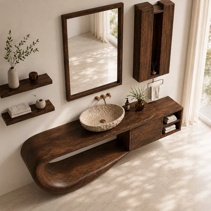 Traditional Bathroom Vanity with Sculptural Curved Form in Natural Solid Wood - Elitegemse - 2