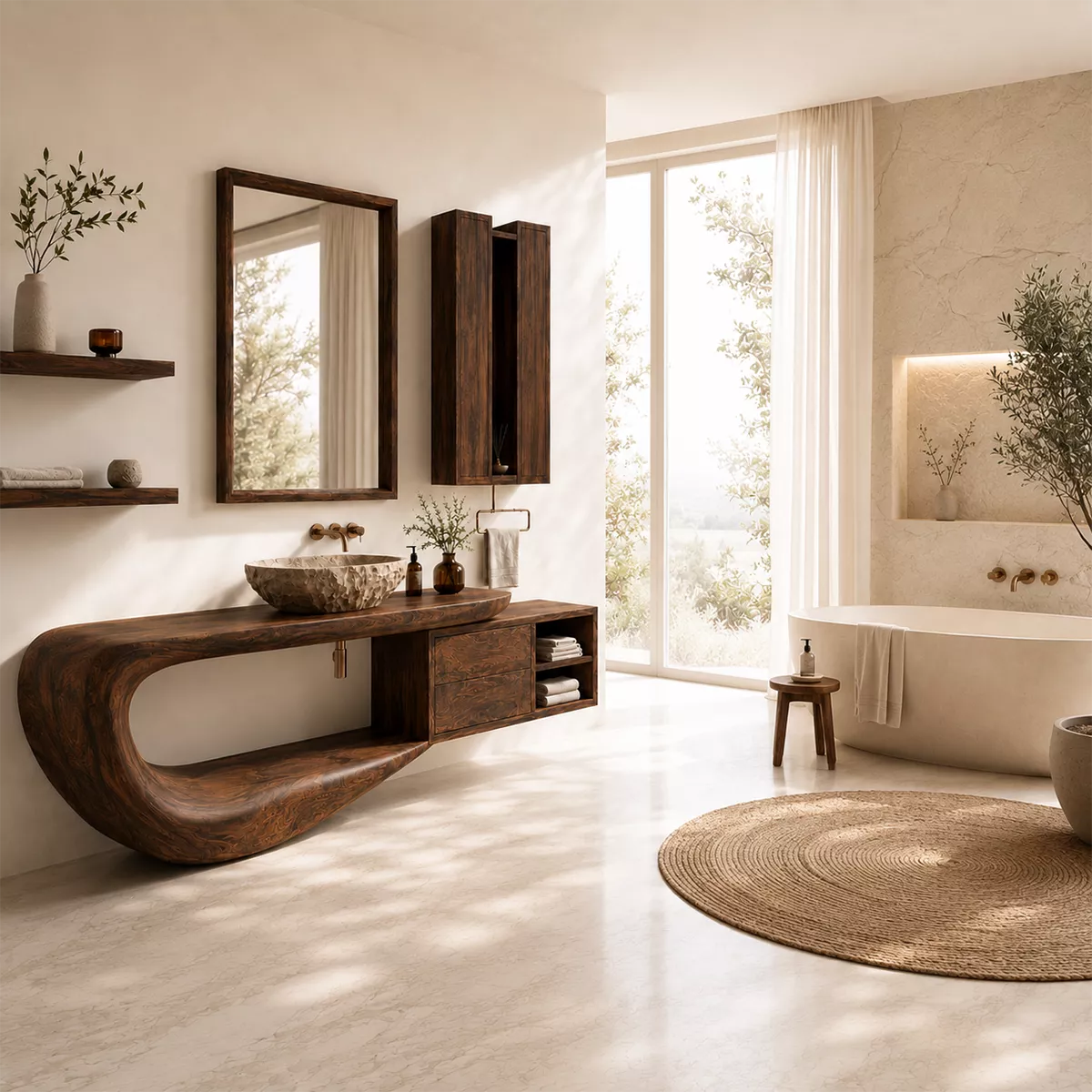 Traditional Bathroom Vanity with Sculptural Curved Form in Natural Solid Wood - Elitegemse - 3