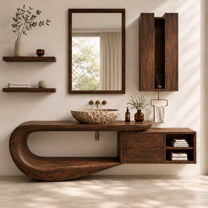 Traditional Bathroom Vanity with Sculptural Curved Form in Natural Solid Wood - Elitegemse - 4