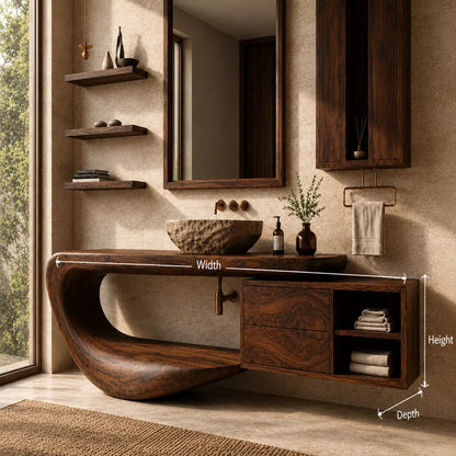 Traditional Bathroom Vanity with Sculptural Curved Form in Natural Solid Wood - Elitegemse - 5