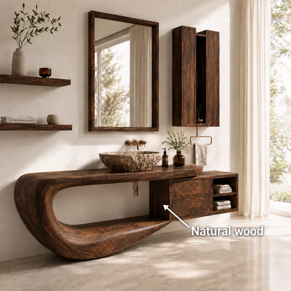Traditional Bathroom Vanity with Sculptural Curved Form in Natural Solid Wood - Elitegemse - 6