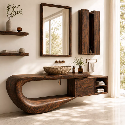 Traditional Bathroom Vanity with Sculptural Curved Form in Natural Solid Wood - Elitegemse - 7