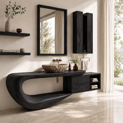 Traditional Bathroom Vanity with Sculptural Curved Form in Natural Solid Wood - Elitegemse - 8