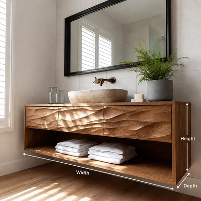 Traditional Bathroom Vanity with Sculptural Wave Drawers and Open Shelf - Elitegemse - 4