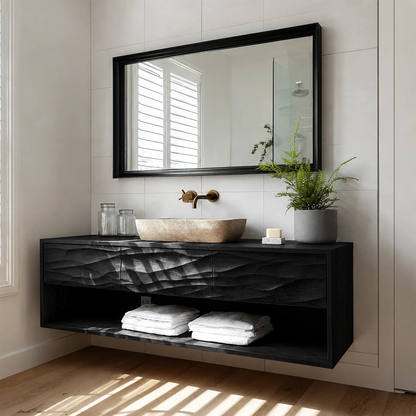 Traditional Bathroom Vanity with Sculptural Wave Drawers and Open Shelf - Elitegemse - 8