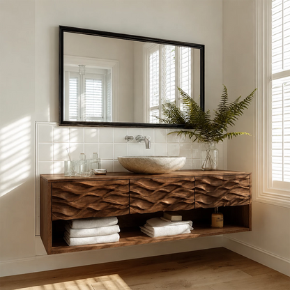 Traditional Bathroom Vanity with Sculptural Wave Drawers in Natural Solid Wood - Elitegemse - 10