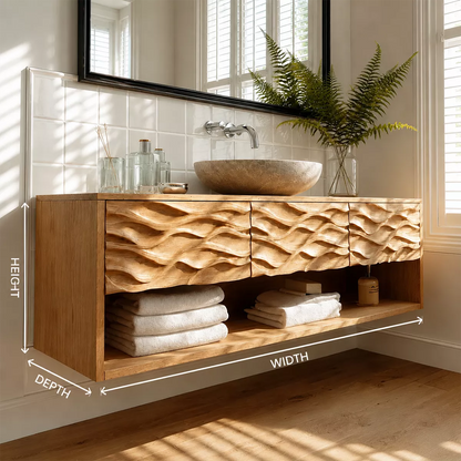 Traditional Bathroom Vanity with Sculptural Wave Drawers in Natural Solid Wood - Elitegemse - 5