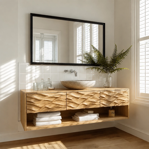Traditional Bathroom Vanity with Sculptural Wave Drawers in Natural Solid Wood - Elitegemse - 7