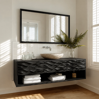 Traditional Bathroom Vanity with Sculptural Wave Drawers in Natural Solid Wood - Elitegemse - 8