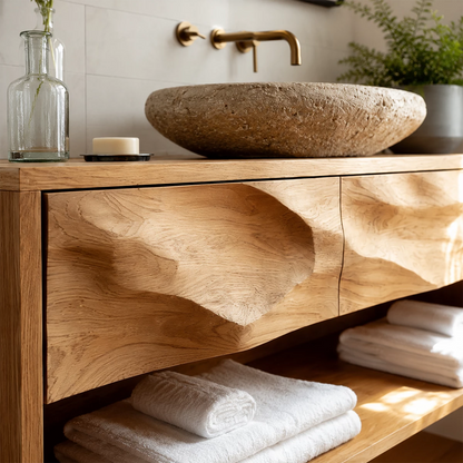 Traditional Bathroom Vanity with Three Drawers in Natural Solid Wood - Elitegemse - 1