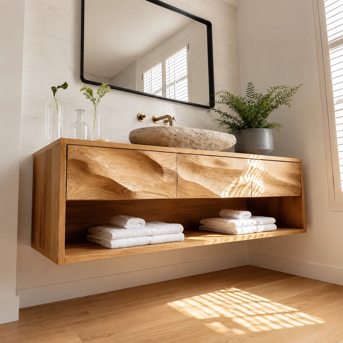 Traditional Bathroom Vanity with Three Drawers in Natural Solid Wood - Elitegemse - 3