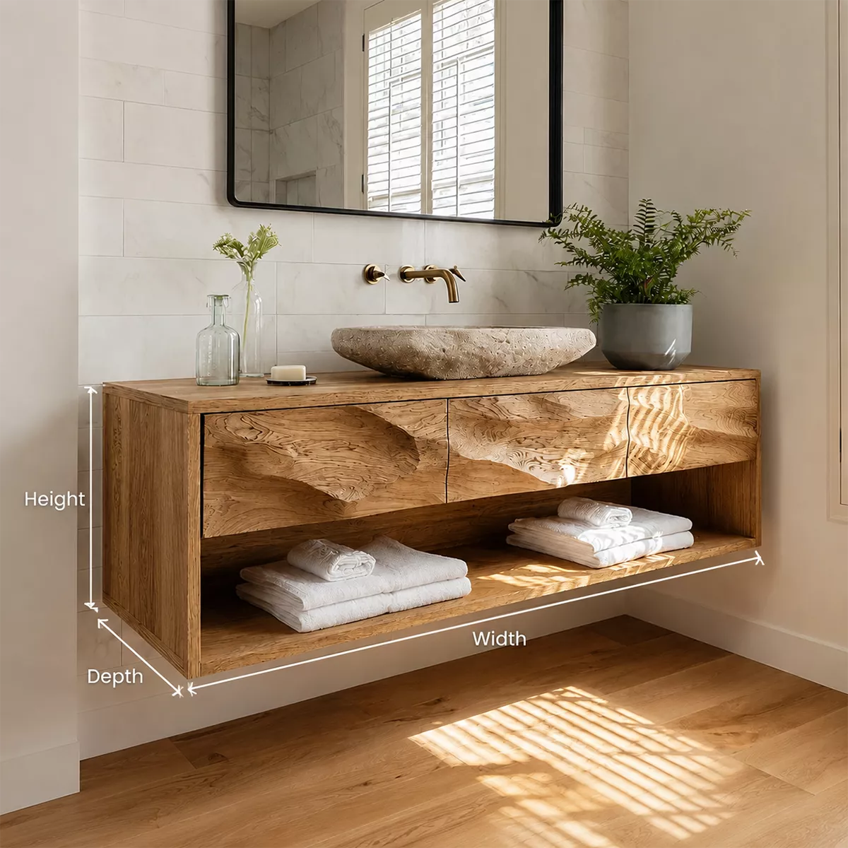 Traditional Bathroom Vanity with Three Drawers in Natural Solid Wood - Elitegemse - 4