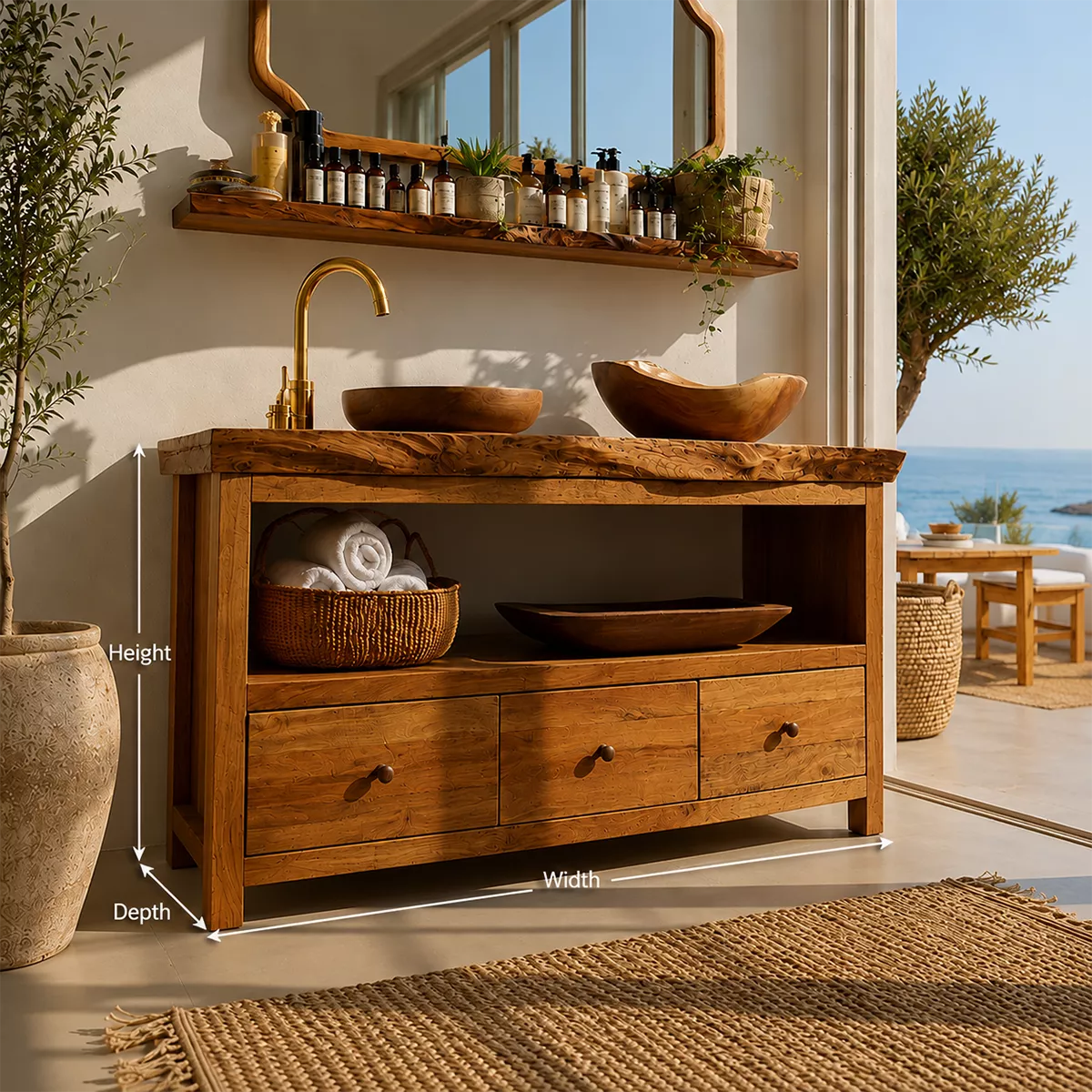 Traditional Bathroom Vanity with Three Drawers in Natural Solid Wood - Elitegemse - 4
