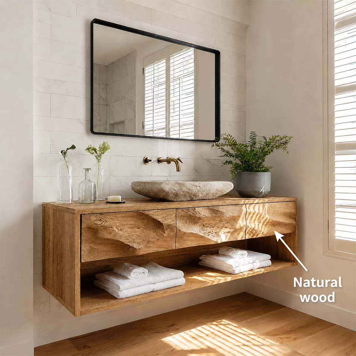 Traditional Bathroom Vanity with Three Drawers in Natural Solid Wood - Elitegemse - 5