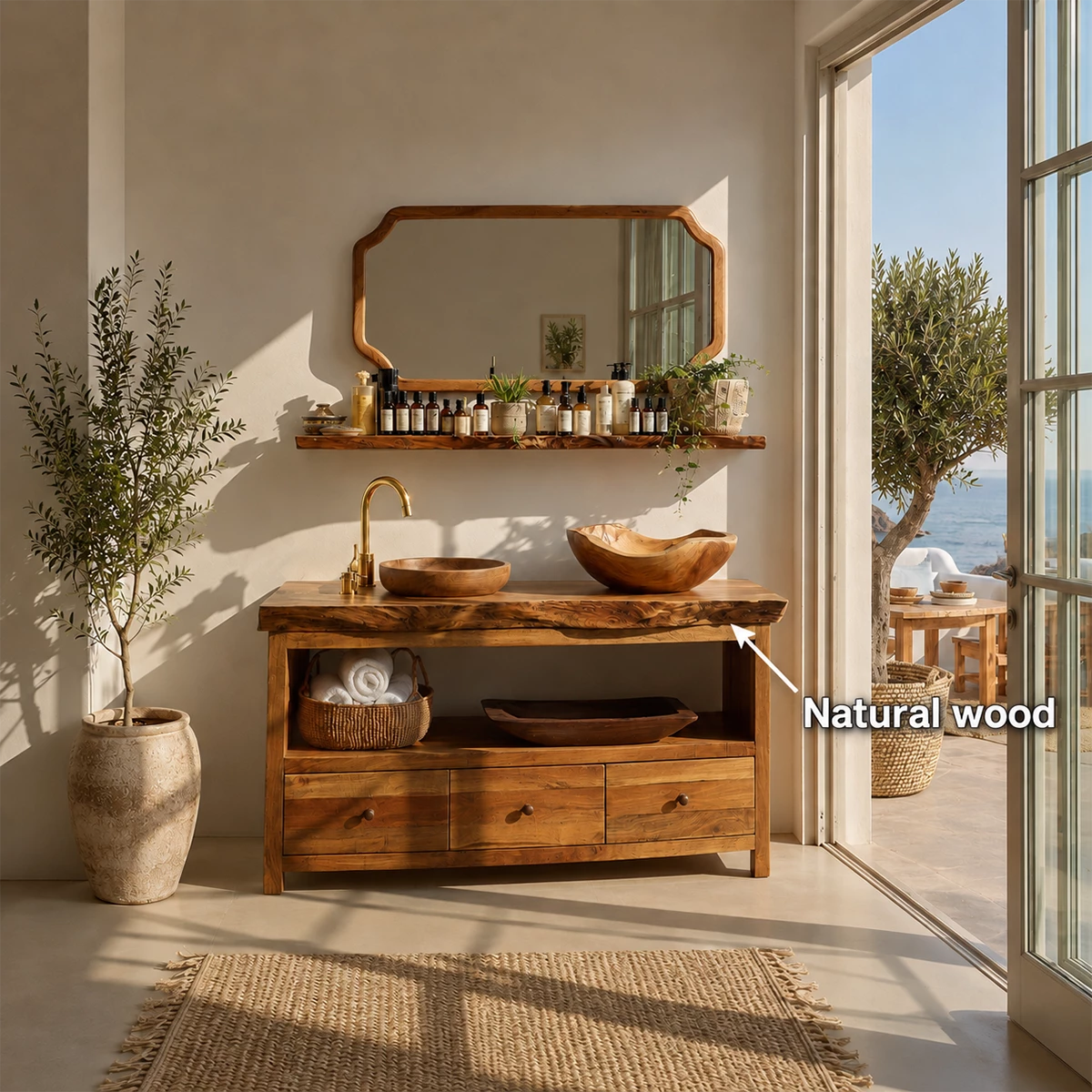 Traditional Bathroom Vanity with Three Drawers in Natural Solid Wood - Elitegemse - 5