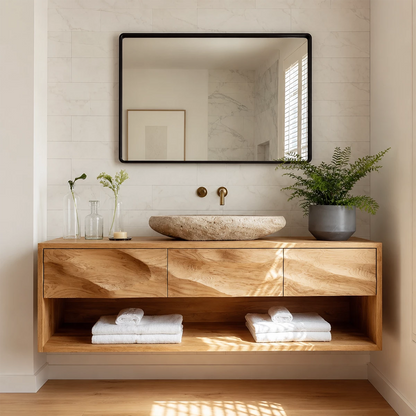 Traditional Bathroom Vanity with Three Drawers in Natural Solid Wood - Elitegemse - 6