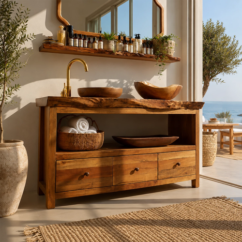 Traditional Bathroom Vanity with Three Drawers in Natural Solid Wood - Elitegemse - 6