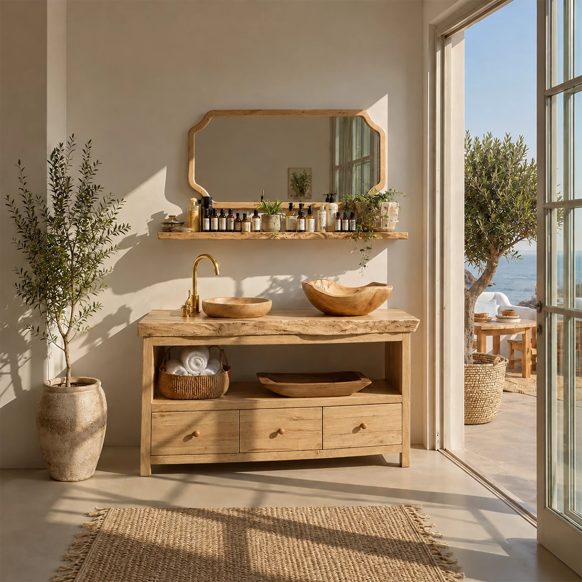 Traditional Bathroom Vanity with Three Drawers in Natural Solid Wood - Elitegemse - 8