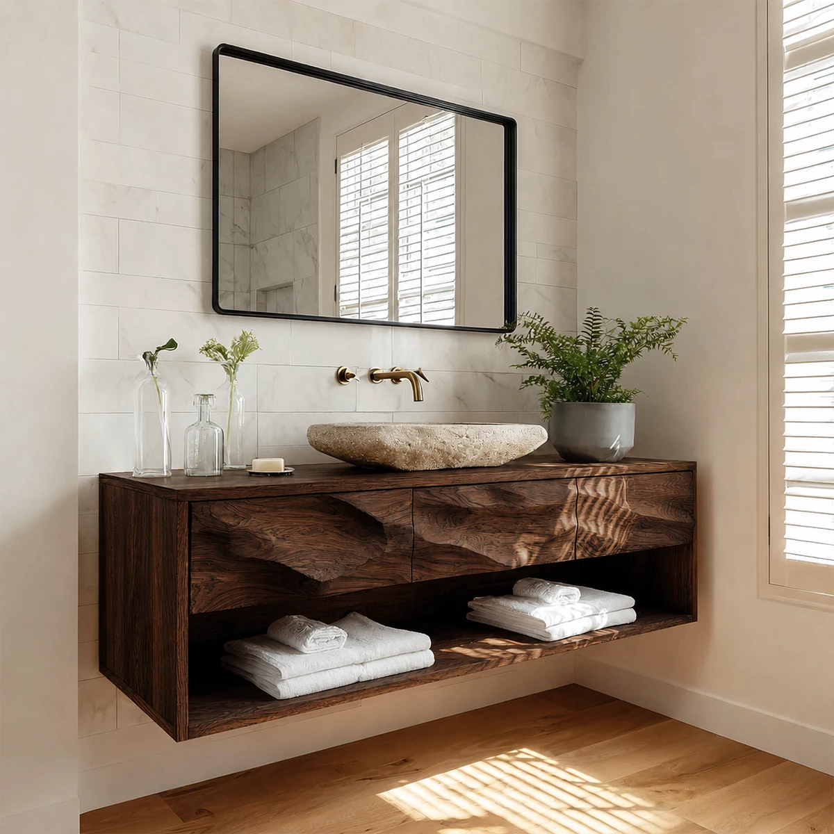 Traditional Bathroom Vanity with Three Drawers in Natural Solid Wood - Elitegemse - 9