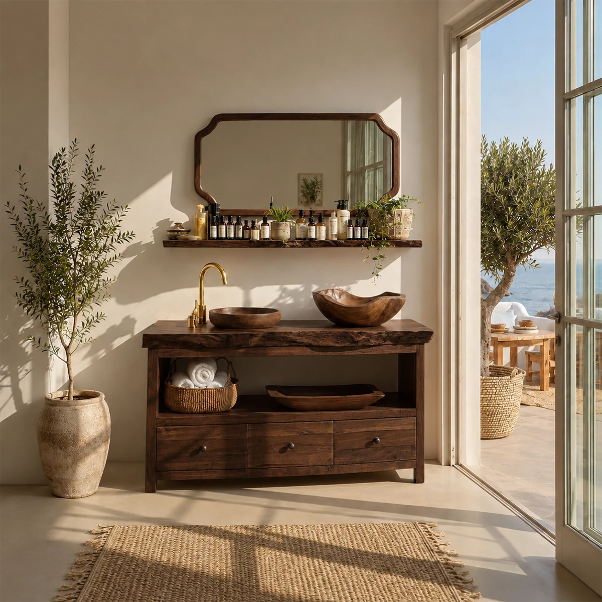 Traditional Bathroom Vanity with Three Drawers in Natural Solid Wood - Elitegemse - 9