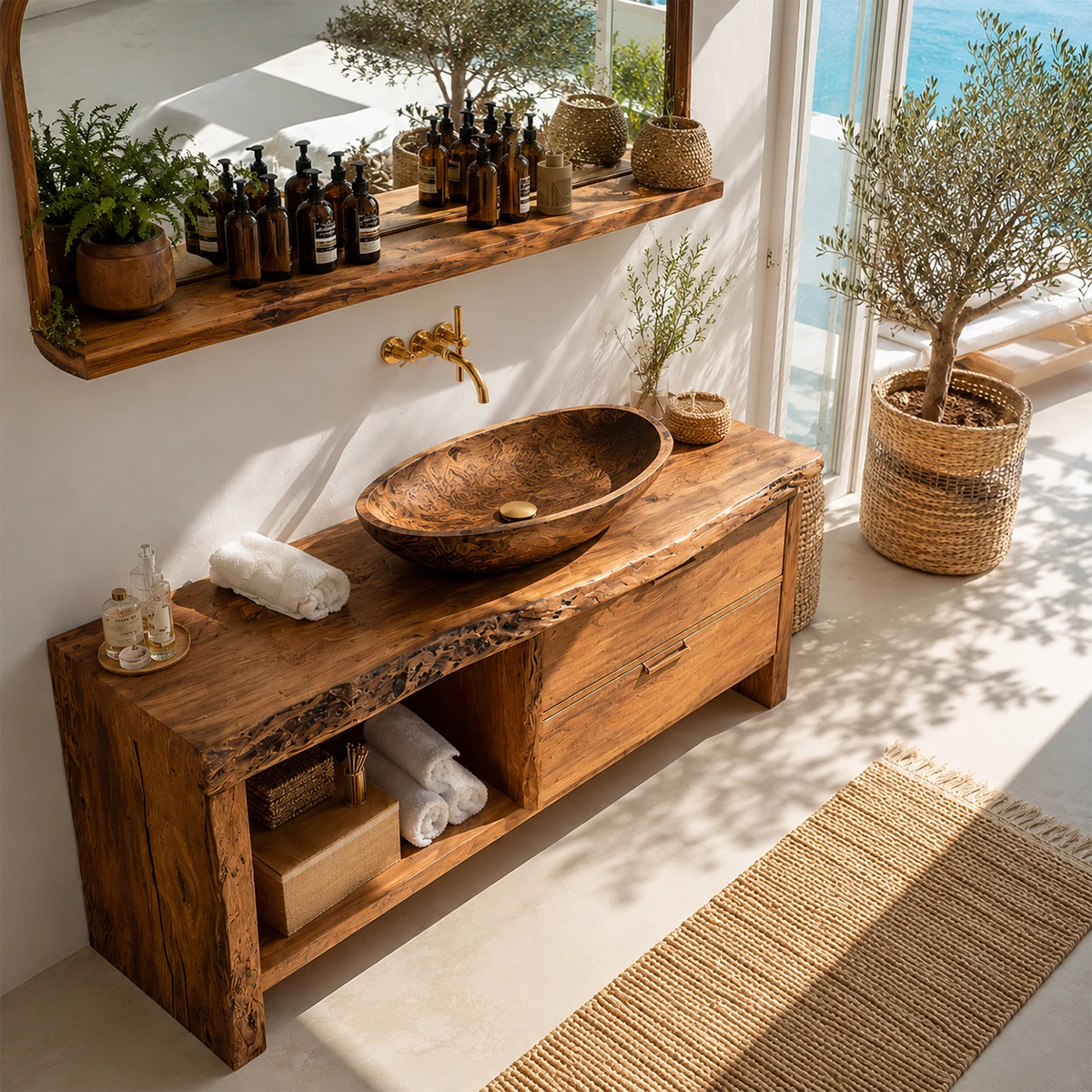 Traditional Bathroom Vanity with Two Drawers and Open Nook Storage - Elitegemse - 2