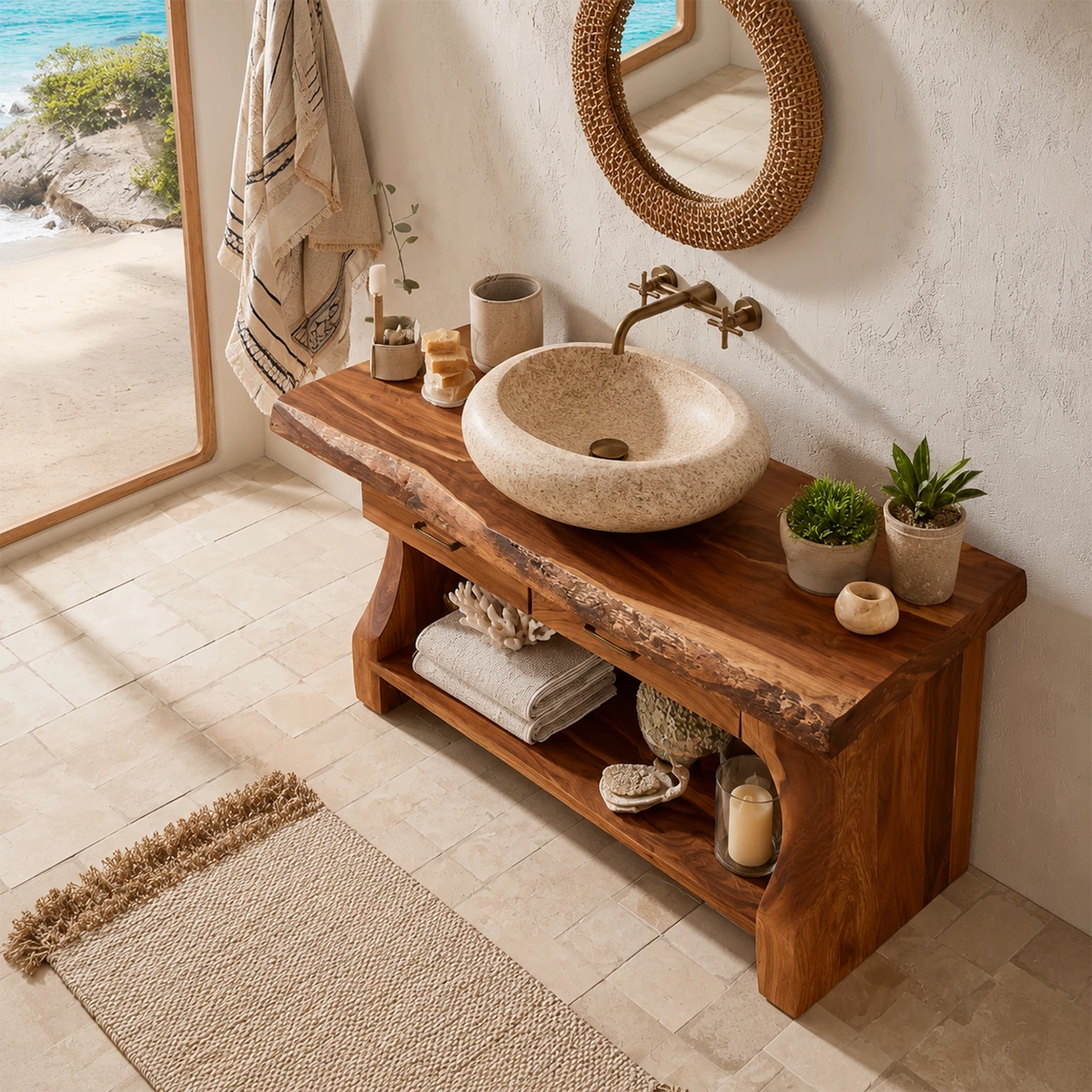 Traditional Bathroom Vanity with Two Drawers and Open Shelf Storage Nook - Elitegemse - 2