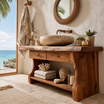 Traditional Bathroom Vanity with Two Drawers and Open Shelf Storage Nook - Elitegemse - 3