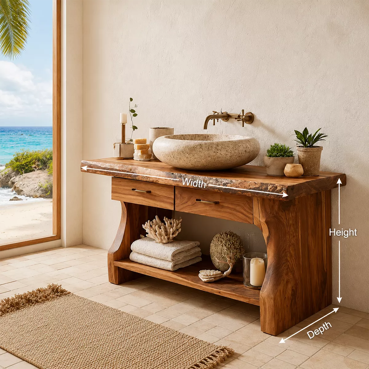 Traditional Bathroom Vanity with Two Drawers and Open Shelf Storage Nook - Elitegemse - 5
