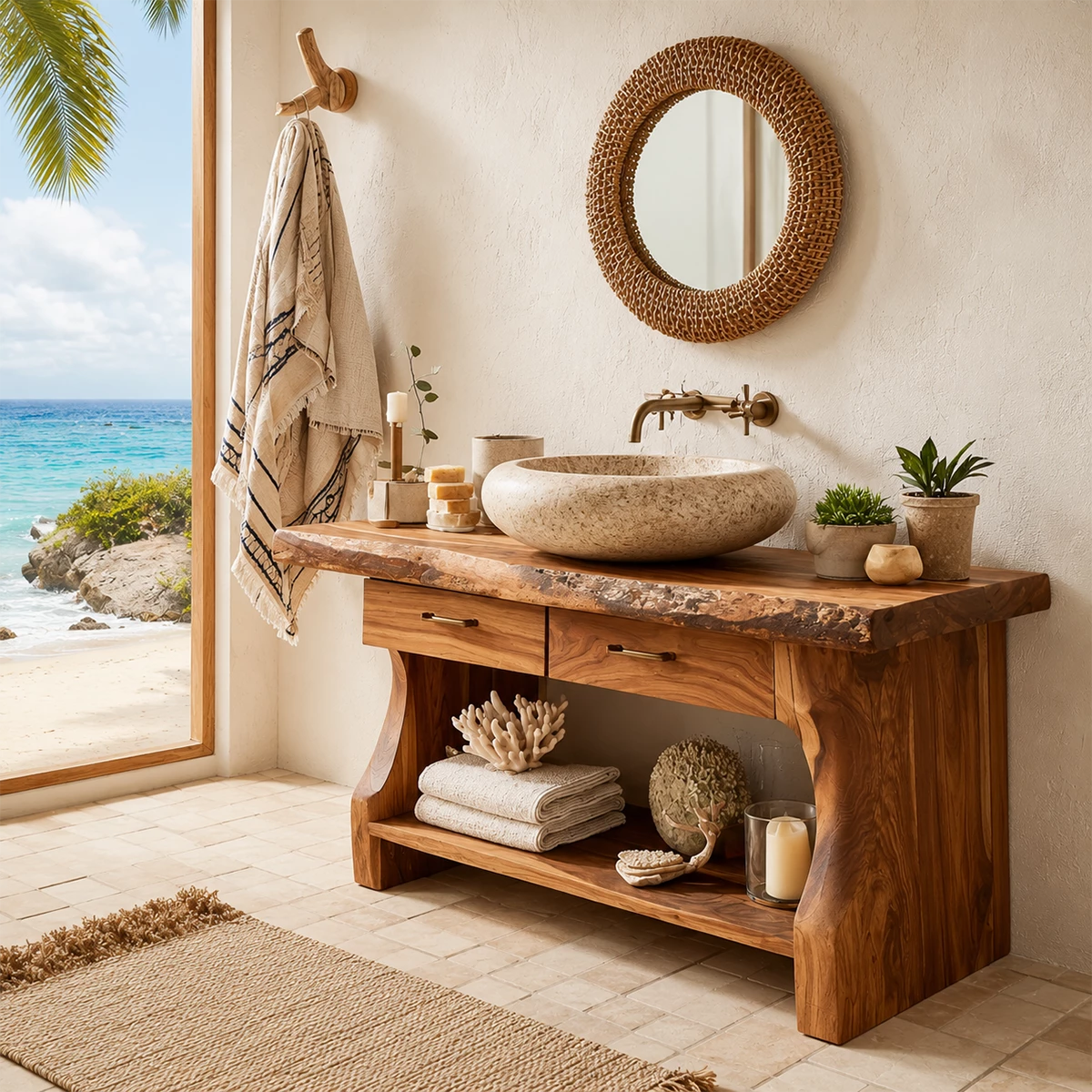 Traditional Bathroom Vanity with Two Drawers and Open Shelf Storage Nook - Elitegemse - 6