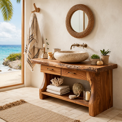 Traditional Bathroom Vanity with Two Drawers and Open Shelf Storage Nook - Elitegemse - 6