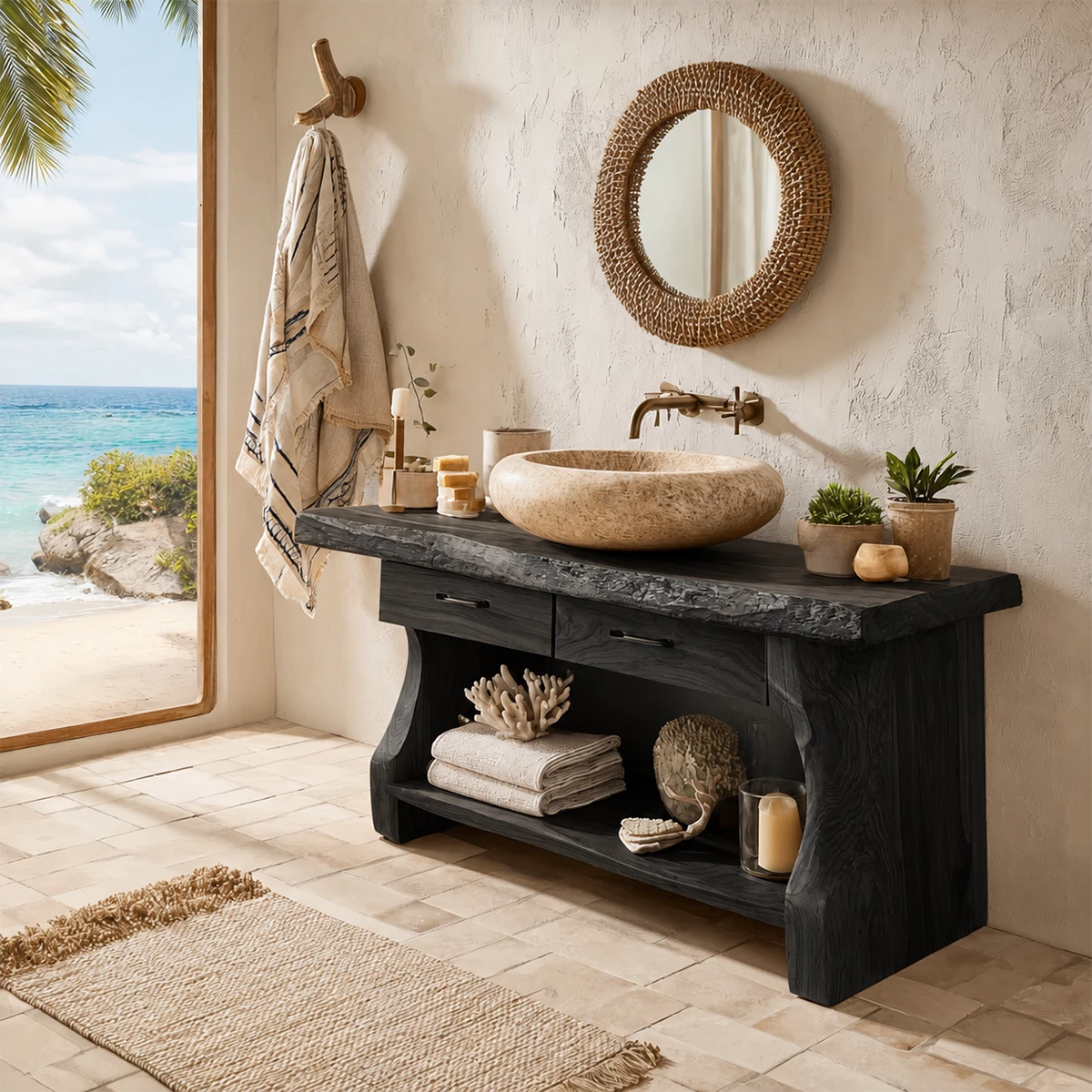 Traditional Bathroom Vanity with Two Drawers and Open Shelf Storage Nook - Elitegemse - 7