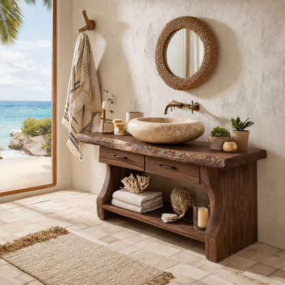 Traditional Bathroom Vanity with Two Drawers and Open Shelf Storage Nook - Elitegemse - 9