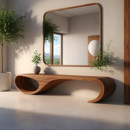 Waveform Sculpted Bench in Natural Solid Wood - Elitegemse