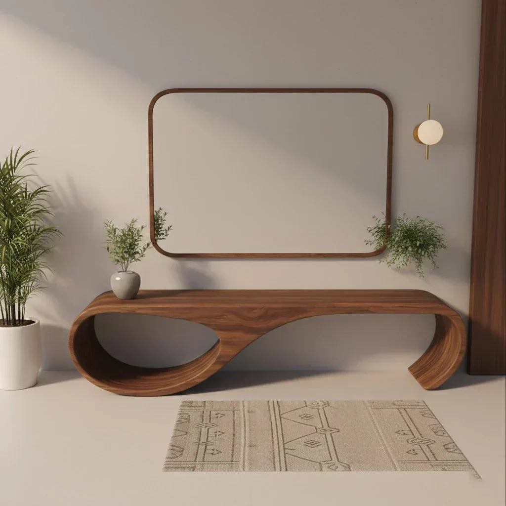 Waveform Sculpted Bench in Natural Solid Wood - Elitegemse - View 2