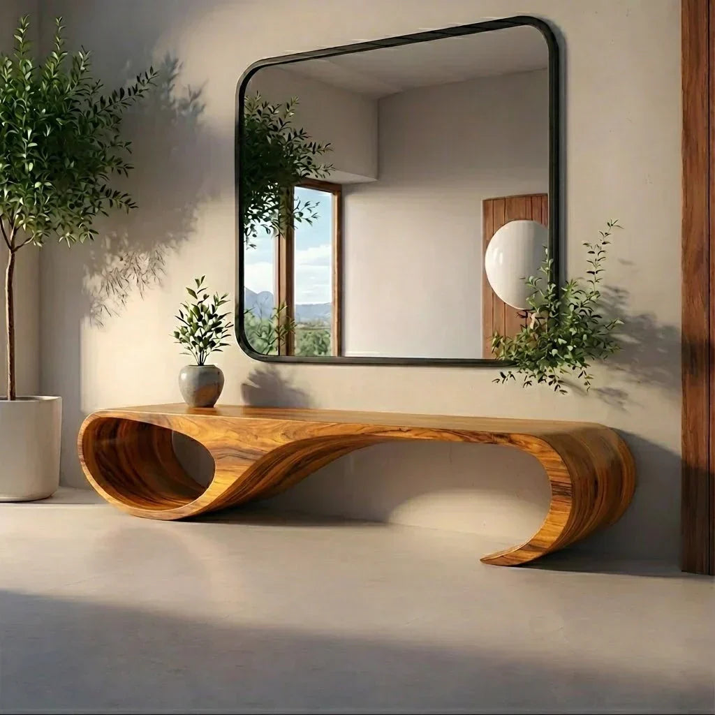 Waveform Sculpted Bench in Natural Solid Wood - Elitegemse - View 7